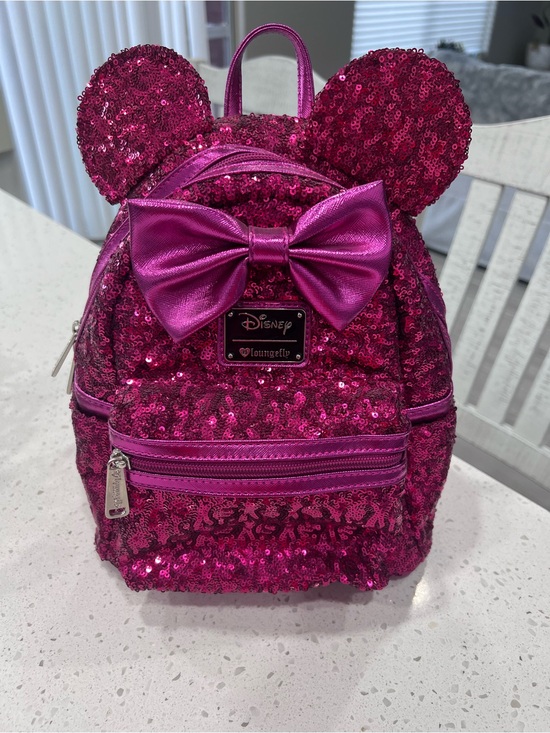Disney Handbags - Disney Loungefly Sequin Mickey/Minnie Ear Backpack - Magenta Pink